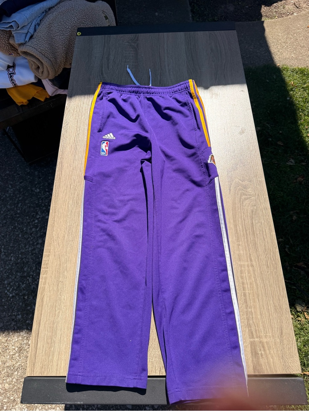 adidas Kids LA Lakers NBA Purple Track Pants with Yellow & White Stripes